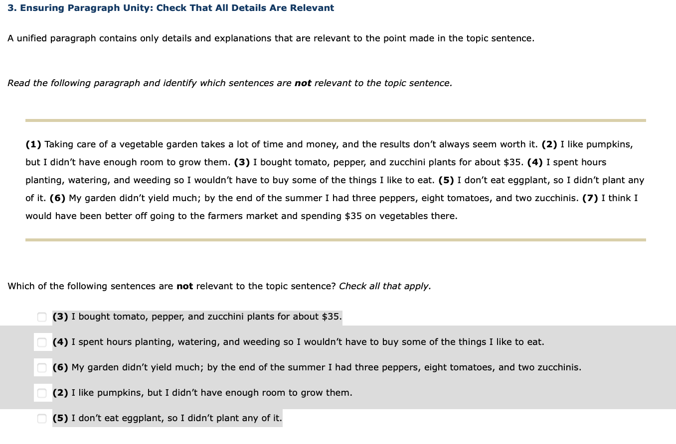 3. Ensuring Paragraph Unity: Check That All