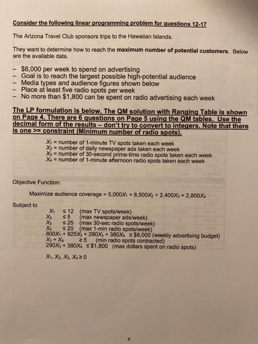 Consider the following linear programming problem