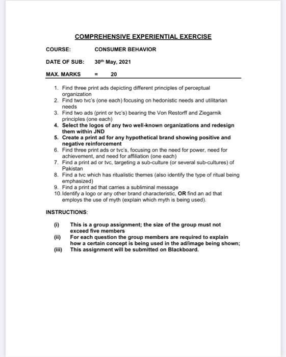 COMPREHENSIVE EXPERIENTIAL EXERCISE COURSE: