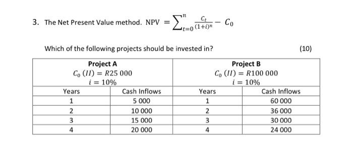 3. The Net Present Value method. NPV = Which of