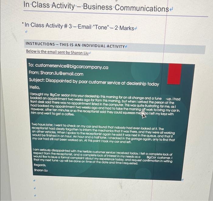 In Class Activity - Business Communications "In