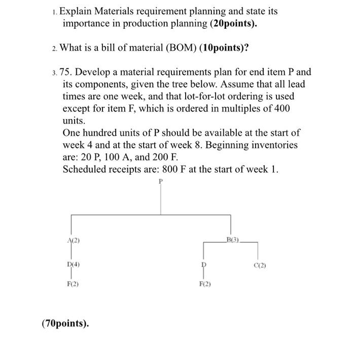 1. Explain Materials requirement planning and