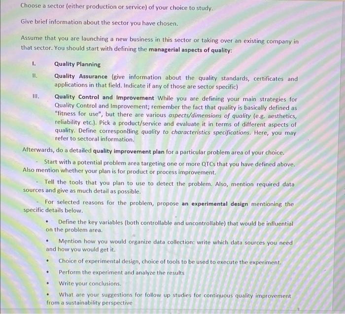 Choose a sector (either production or service) of