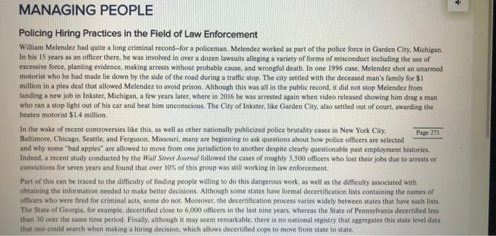 answer questions MANAGING PEOPLE Policing Hiring