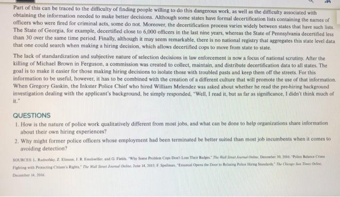 answer questions MANAGING PEOPLE Policing Hiring