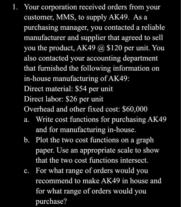 1. Your corporation received orders from your