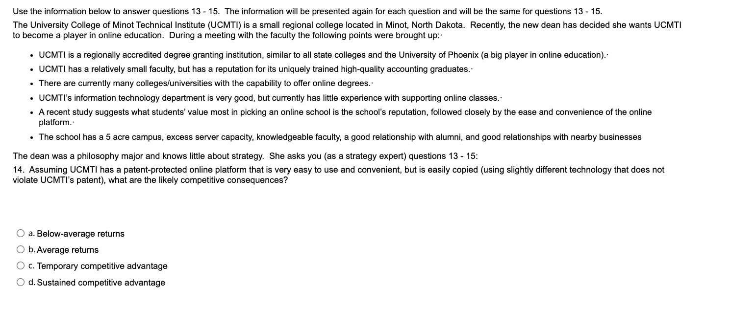 Use the information below to answer questions 13