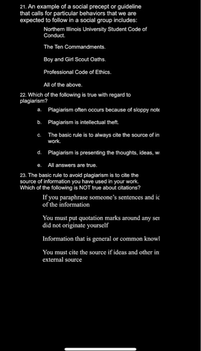 21. An example of a social precept or guideline