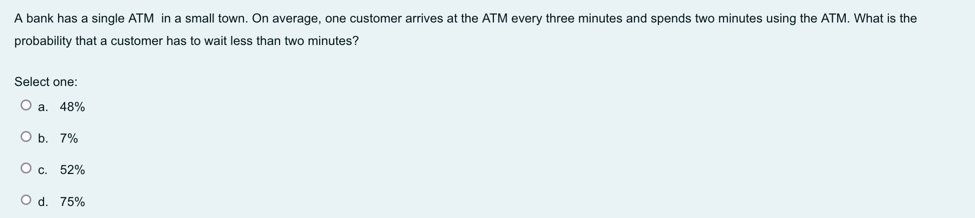 A bank has a single ATM in a small town. On