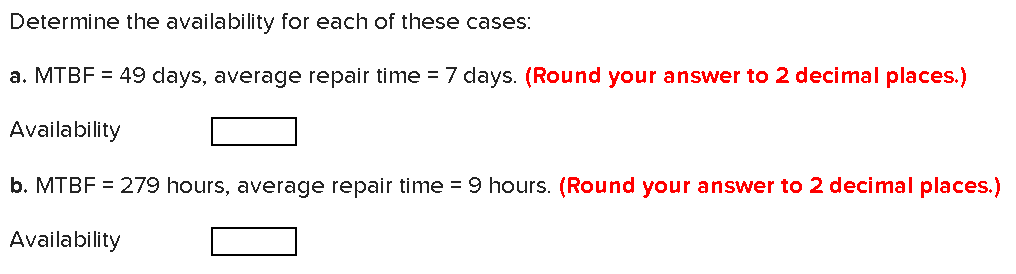 Determine the availability for each of these