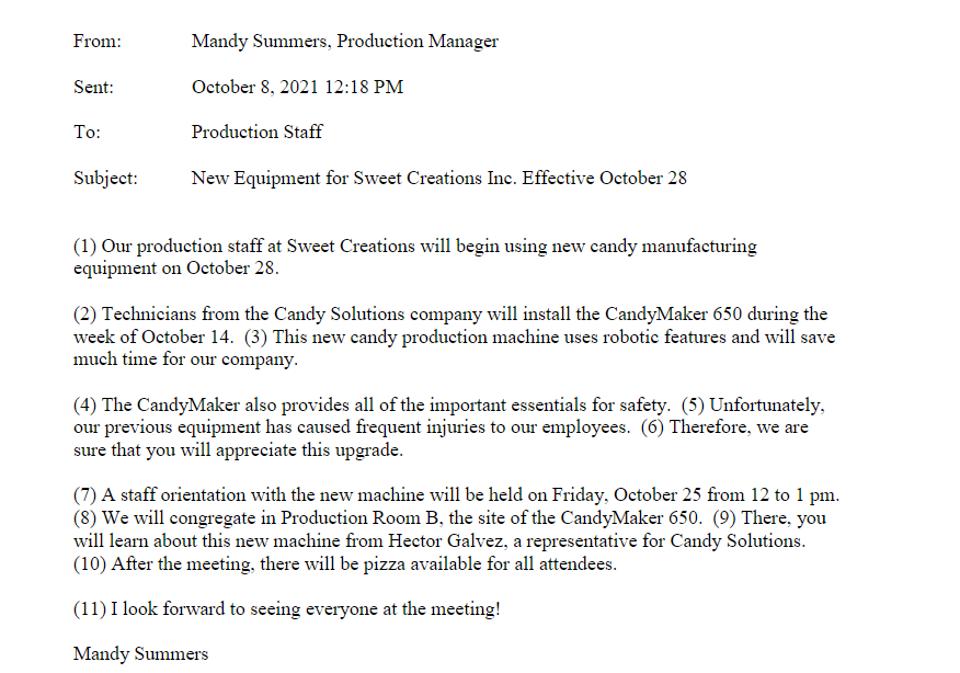 From: Mandy Summers, Production Manager Sent: