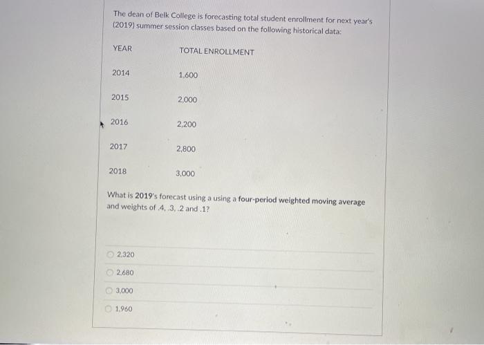 The dean of Belk College is forecasting total