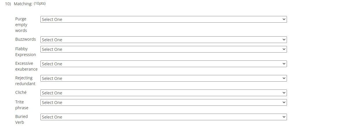 10) Matching: (10pts) Purge empty words Buzzwords