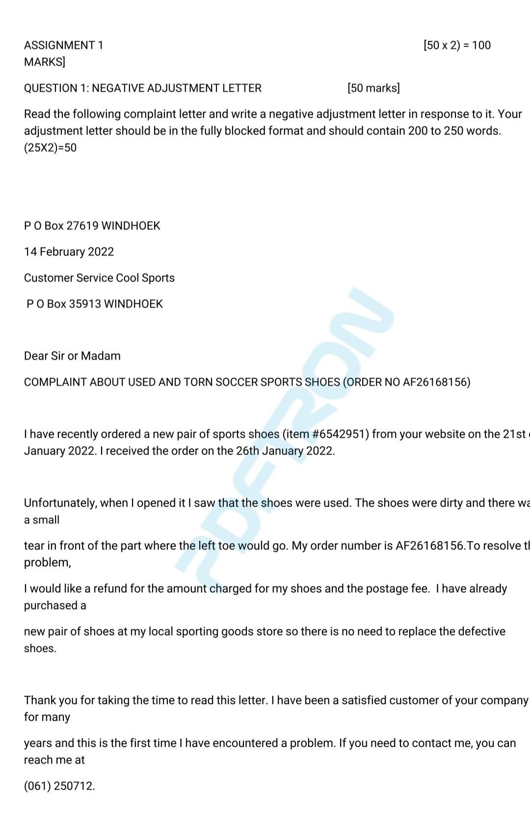 [50 x 2) = 100 ASSIGNMENT 1 MARKS] QUESTION 1: