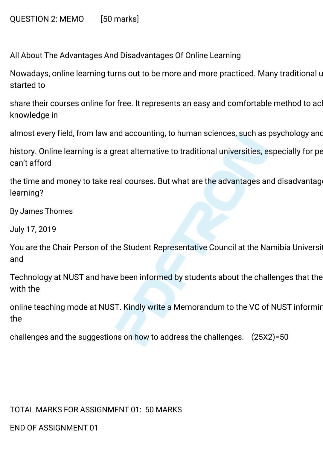 [50 x 2) = 100 ASSIGNMENT 1 MARKS] QUESTION 1: