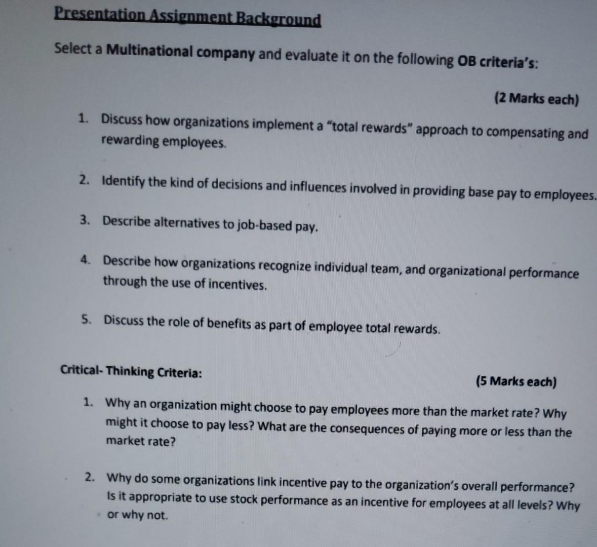 Presentation Assignment Background Select a