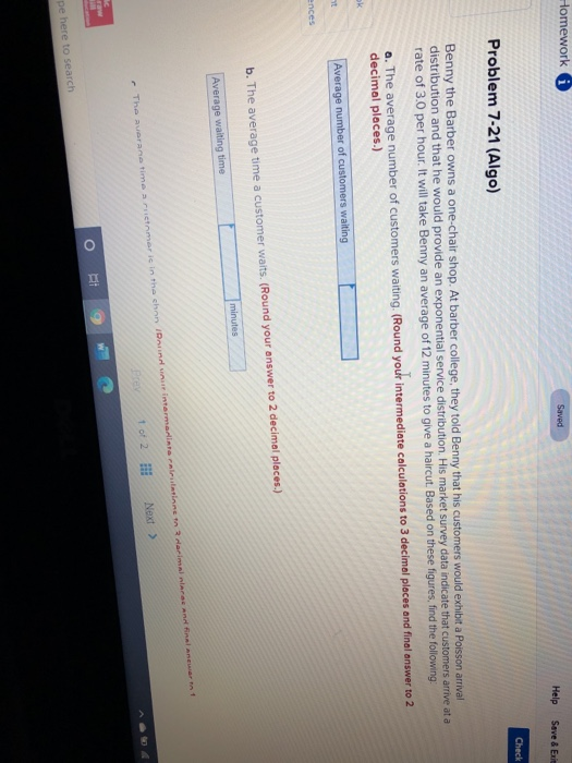 Homework Saved Help Save & E Check Problem 7-21