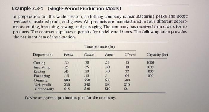 Example 2.3-4 (Single-Period Production Model) In