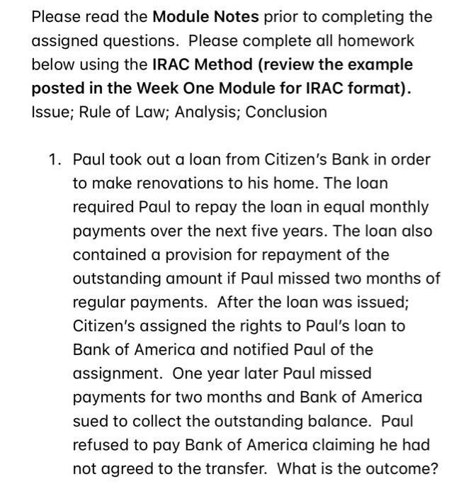 Please read the Module Notes prior to completing