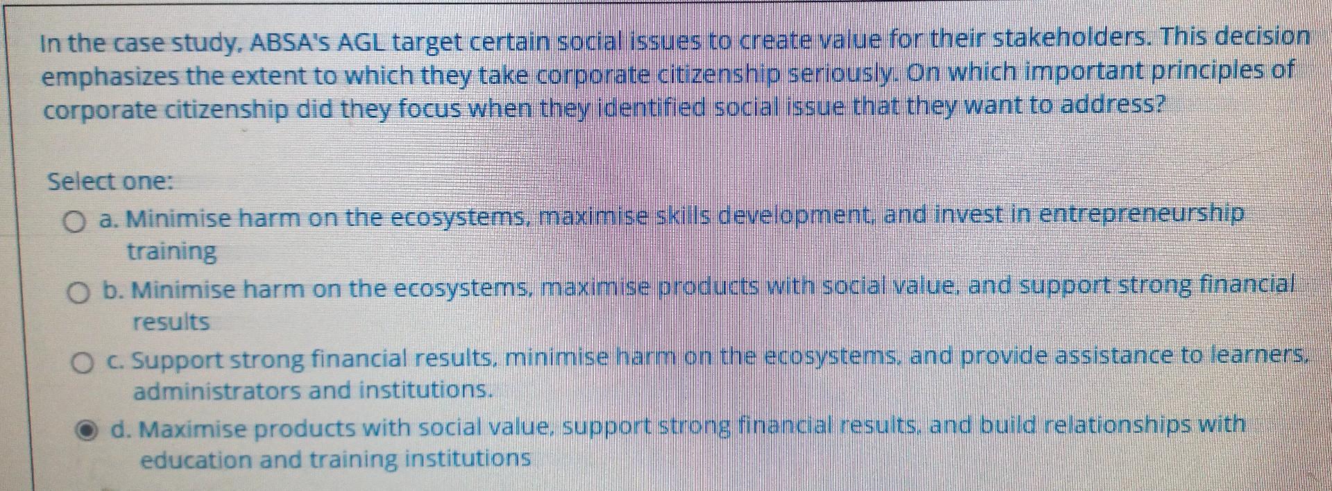 In the case study, ABSA's AGL target certain