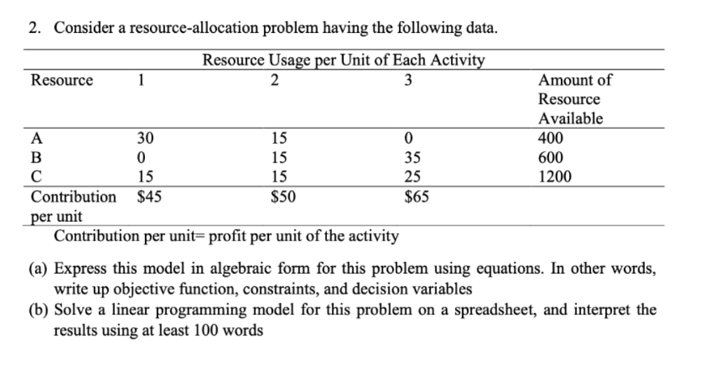 2. Consider a resource-allocation problem having