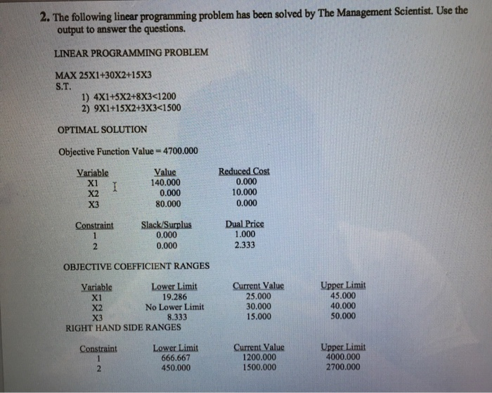 2. The following linear programming problem has