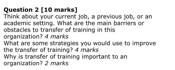 Training and development (SUBJECT) Question 2 [10