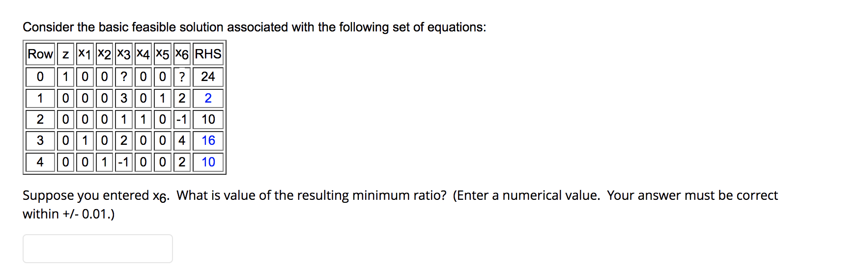 z Consider the basic feasible solution associated