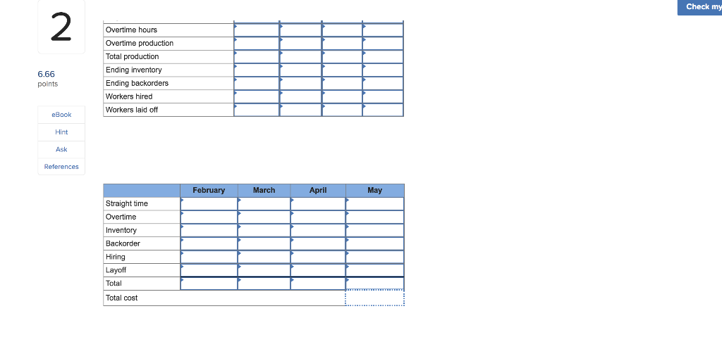 Check my work 2 6.66 points Plan production for a