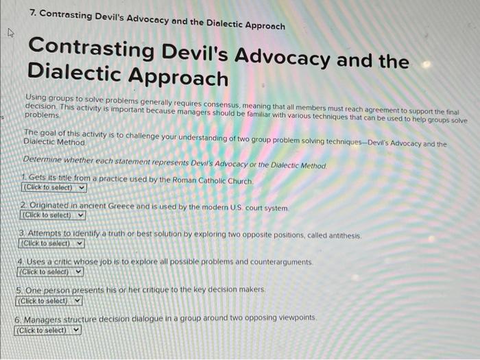 7. Contrasting Devil's Advocacy and the Dialectic