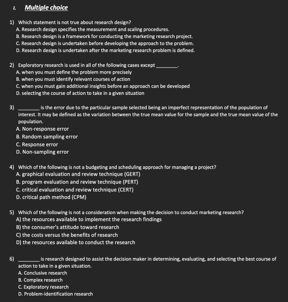 marketing research course: 1. Multiple choice 1)