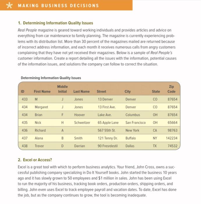 * MAKING BUSINESS DECISIONS 1. Determining