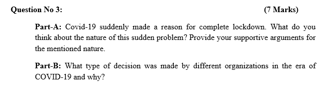 Question No 3: (7 Marks) Part-A: Covid-19