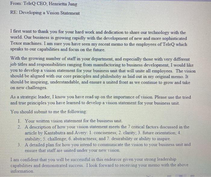 From: TeleQ CEO, Henrietta Jung RE: Developing a