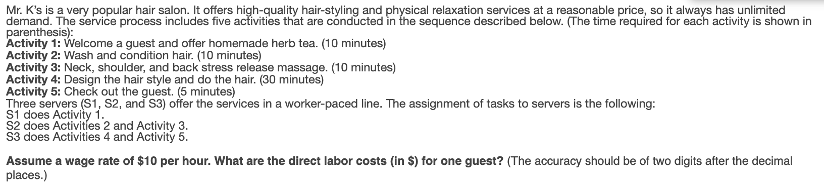 Please show work and rationale in Excel. Mr. K's