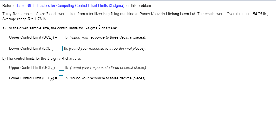 Refer to Table S6.1 - Factors for Computing