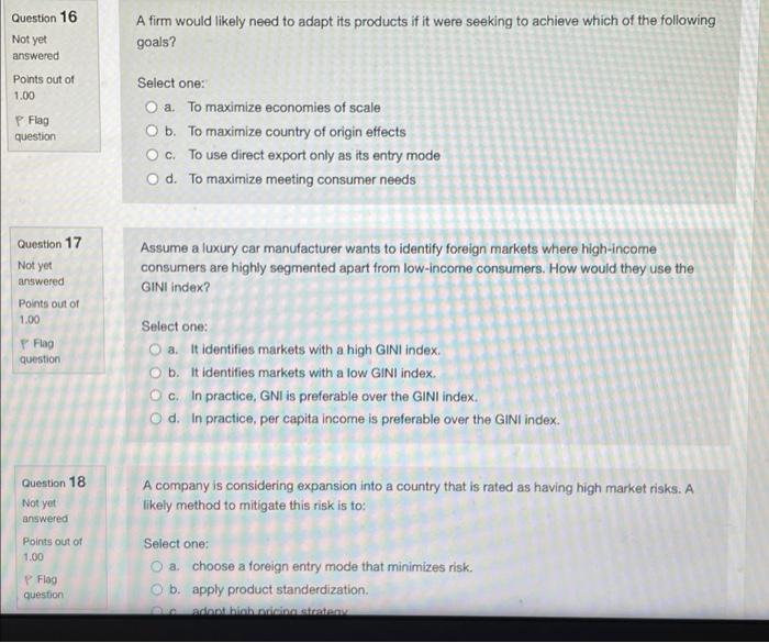 Question 16 Not yet answered Points out of 1.00