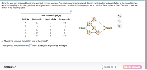 a. What is the expected completion time of the?