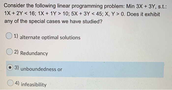 Consider the following linear programming