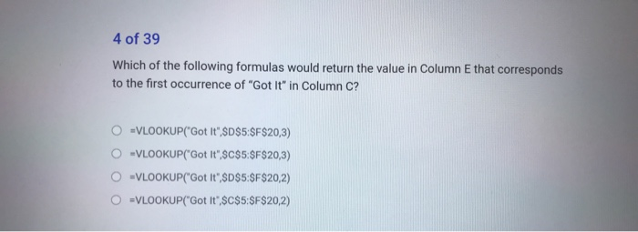 the course is sms (excel question) no 4 of 39