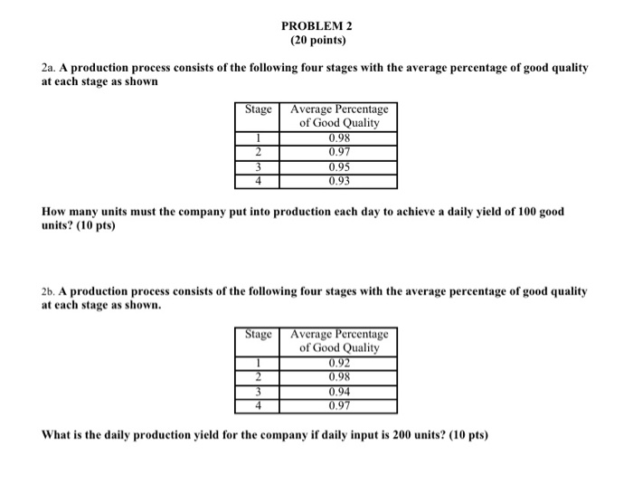PROBLEM 2 (20 points) 2a. A production process
