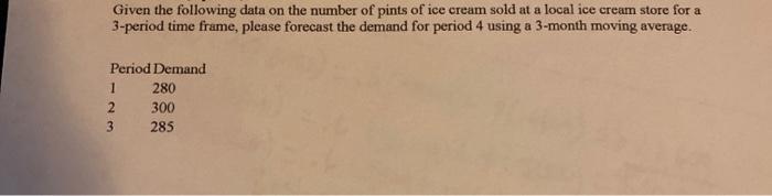 Given the following data on the number of pints