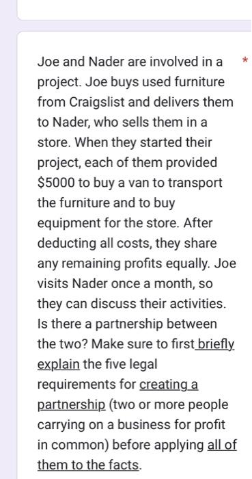 Joe and Nader are involved in a project. Joe buys