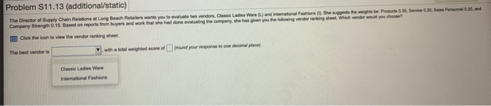 Problem S11.13 (additional static) 20 and The