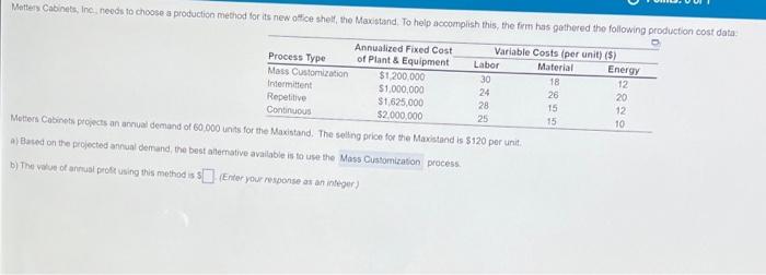 Matters Cabinets, Inc.needs to choose a