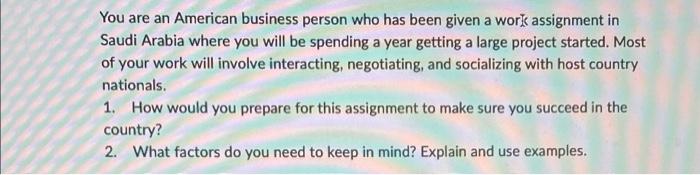 You are an American business person who has been