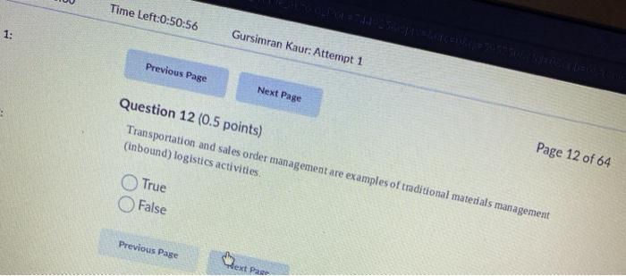 Time Left:0:50:56 1: Gursimran Kaur: Attempt 1