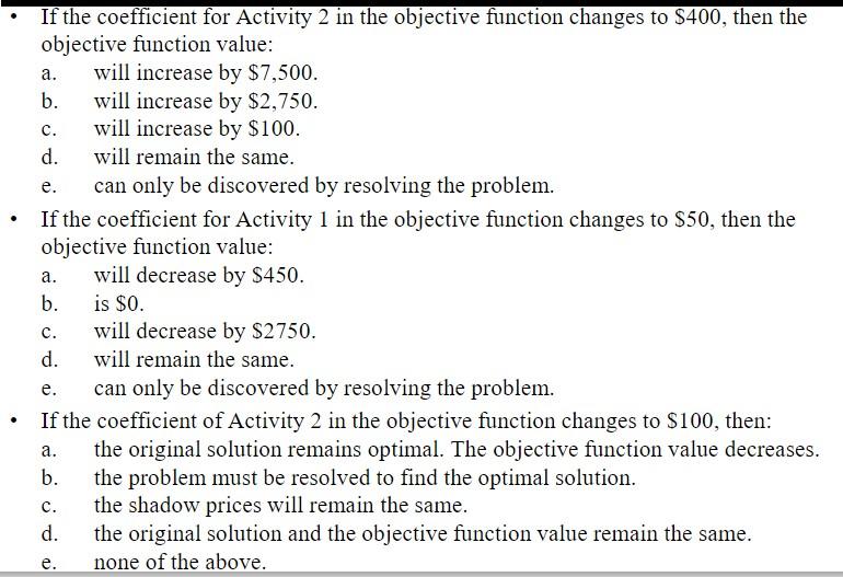 Assignment X The following 12Questions refer to