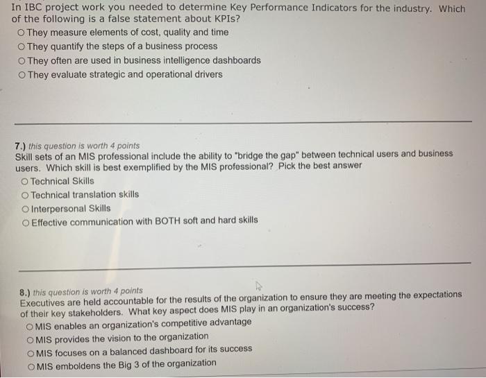 In IBC project work you needed to determine Key