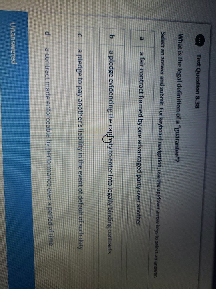 Test Question 8.38 What is the legal definition